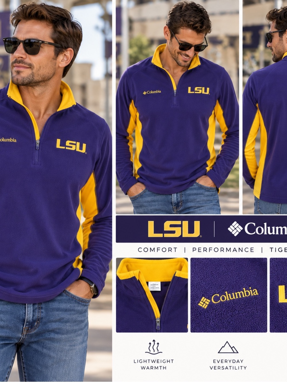 Columbia Men's LSU Purple and Gold Quarter-Zip Fleece